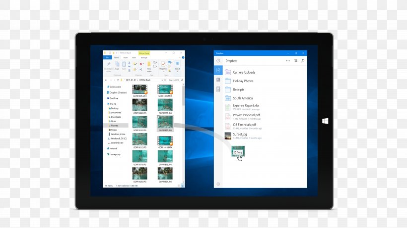 Windows 10 Drag And Drop Dropbox File Explorer, PNG, 6000x3375px, Windows 10, Brand, Communication, Display Device, Drag And Drop Download Free