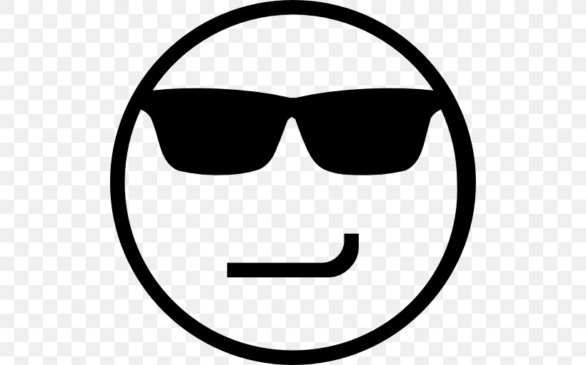 Smiley Sunglasses Emoticon Emoji, PNG, 512x512px, Smiley, Area, Black And White, Emoji, Emoticon Download Free