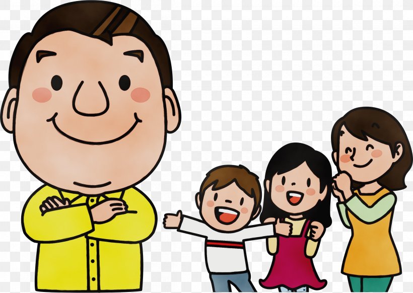 Cartoon People Animated Cartoon Social Group Child, PNG, 2400x1706px, Watercolor, Animated Cartoon, Cartoon, Cheek, Child Download Free