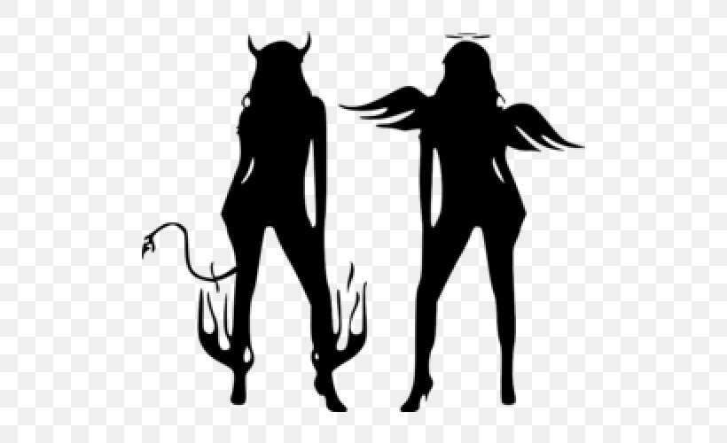Silhouette Decal Angel Devil, PNG, 500x500px, Silhouette, Angel, Black, Black And White, Decal Download Free