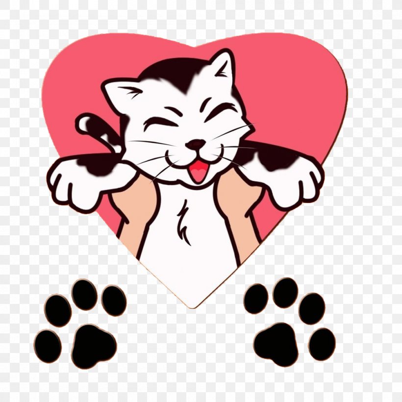 Cat Cartoon Animal Track, PNG, 1000x1000px, Watercolor, Cartoon, Flower, Frame, Heart Download Free