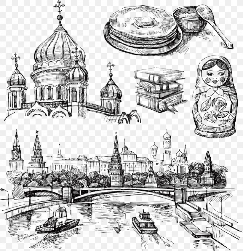 Moscow Drawing Royalty-free Illustration, PNG, 821x849px, Moscow, Artwork, Automotive Design, Black And White, Cartoon Download Free
