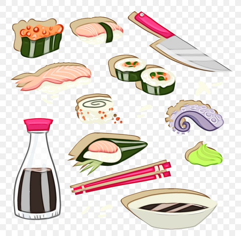 Sushi, PNG, 800x800px, Watercolor, Cuisine, Dish, Food, Food Group Download Free