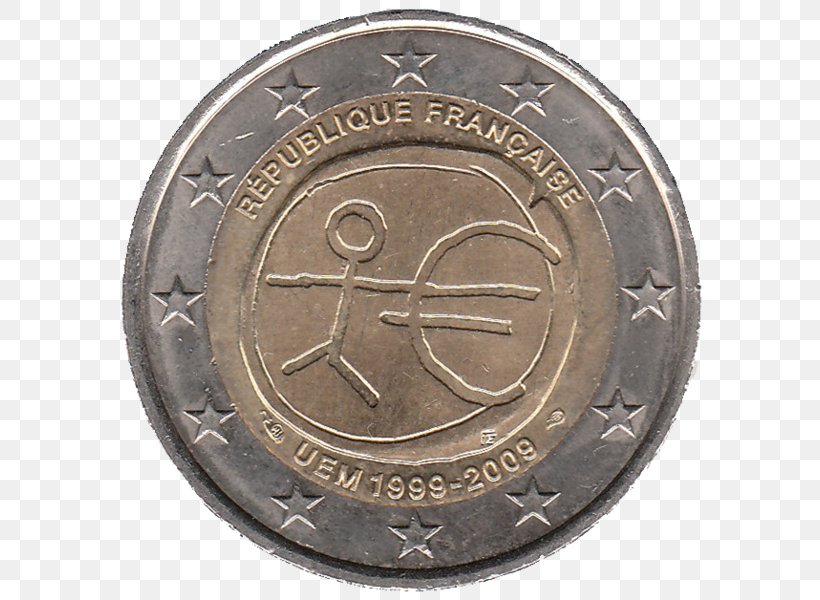 2 Euro Coin 2 Euro Commemorative Coins Série De Pièces De 2 Euros Du 10e Anniversaire De L'Union économique Et Monétaire, PNG, 596x600px, 1 Cent Euro Coin, 2 Euro Coin, 2 Euro Commemorative Coins, Coin, Bulgarian Lev Download Free