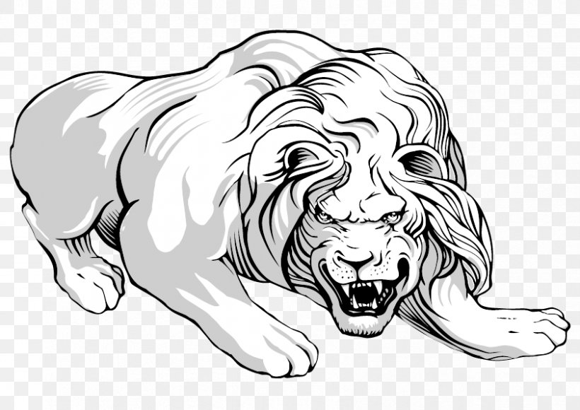 Lion Tiger Black And White, PNG, 842x596px, Watercolor, Cartoon, Flower, Frame, Heart Download Free