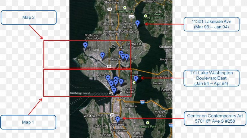 Seattle Nirvana Map Forgotten Tune Tacoma, PNG, 1381x773px, Seattle, Area, Dave Grohl, Google Maps, Kurt Cobain Download Free