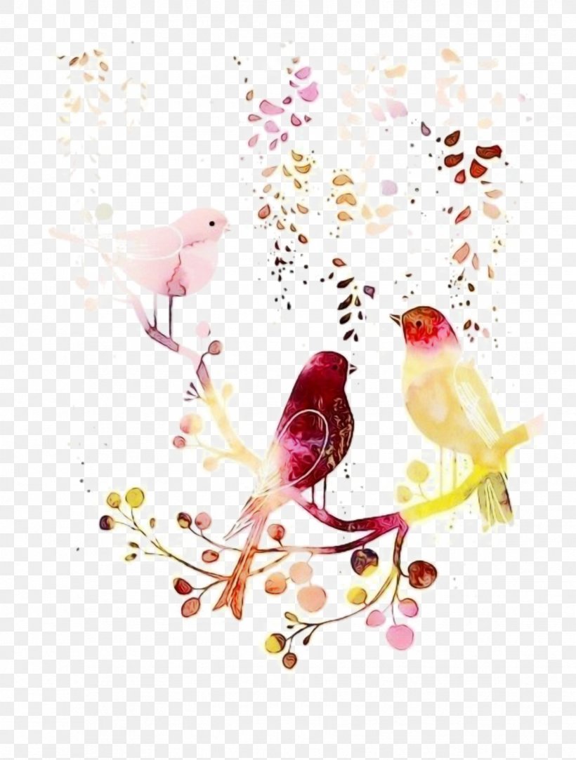 Watercolor Flower Background, PNG, 1732x2289px, Watercolor, Beak, Bird, Blossom, Branch Download Free