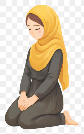 Woman Kneeling In Prayerful Pose - Woman In Yellow Hijab Kneeling In Prayer PNG