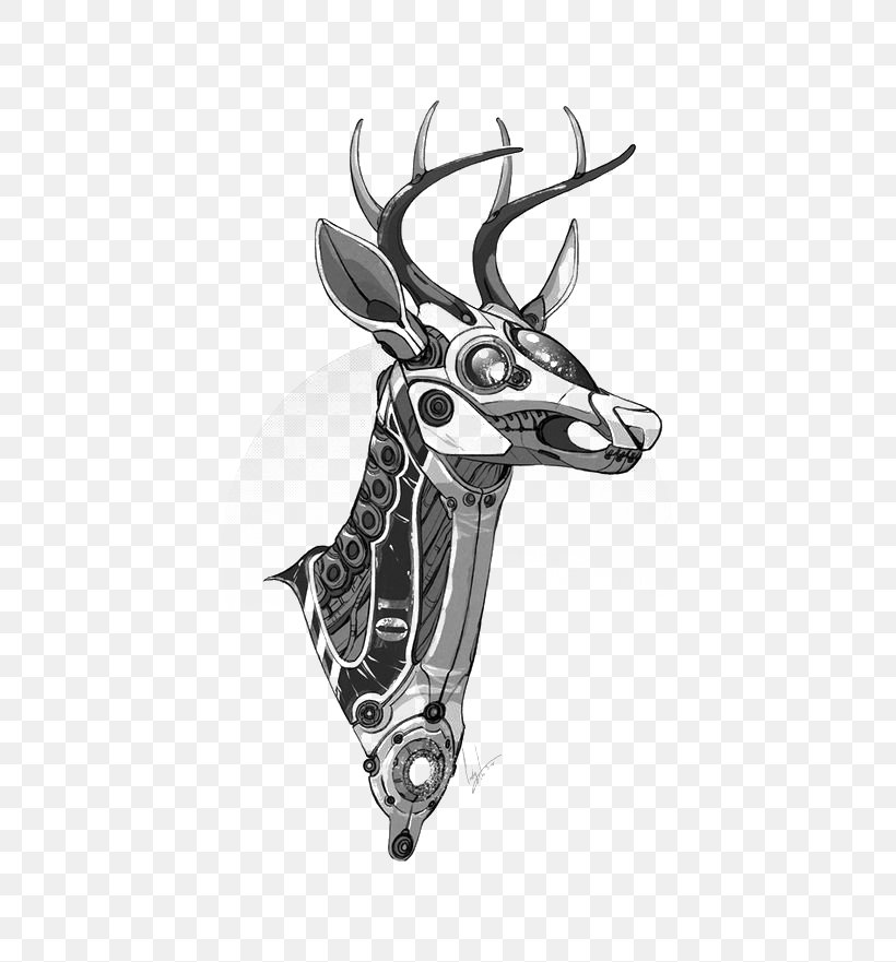 Red Deer Robot Giraffe Drawing, PNG, 564x881px, Deer, Antler, Black And White, Designer, Drawing Download Free
