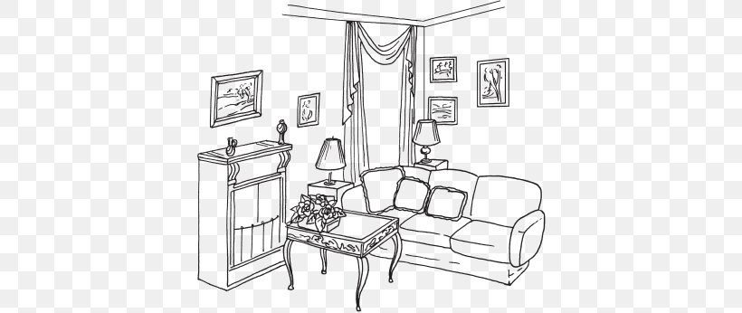 Living Room Coloring Book Interieur Drawing, PNG, 388x346px, Room, Artwork, Bathroom Accessory, Black And White, Cartoon Download Free