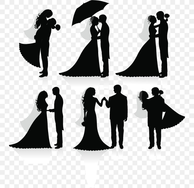 Wedding Invitation Bridegroom Silhouette, PNG, 745x796px, Wedding Invitation, Black And White, Bride, Bridegroom, Bridesmaid Download Free