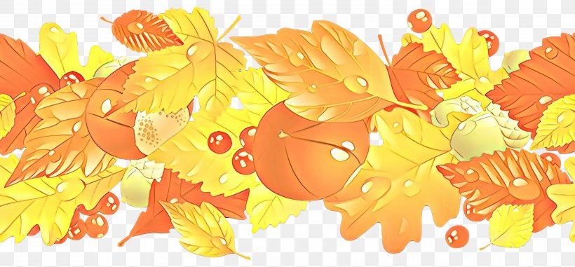 Floral Leaf, PNG, 2999x1396px, Cartoon, Computer, Floral Design, Leaf, Orange Download Free