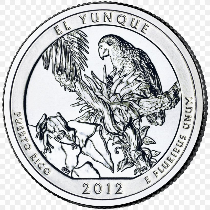 El Yunque National Forest Chaco Culture National Historical Park Yosemite National Park Denali National Park And Preserve Quarter, PNG, 1090x1090px, 50 State Quarters, El Yunque National Forest, Bird, Black And White, Coin Download Free