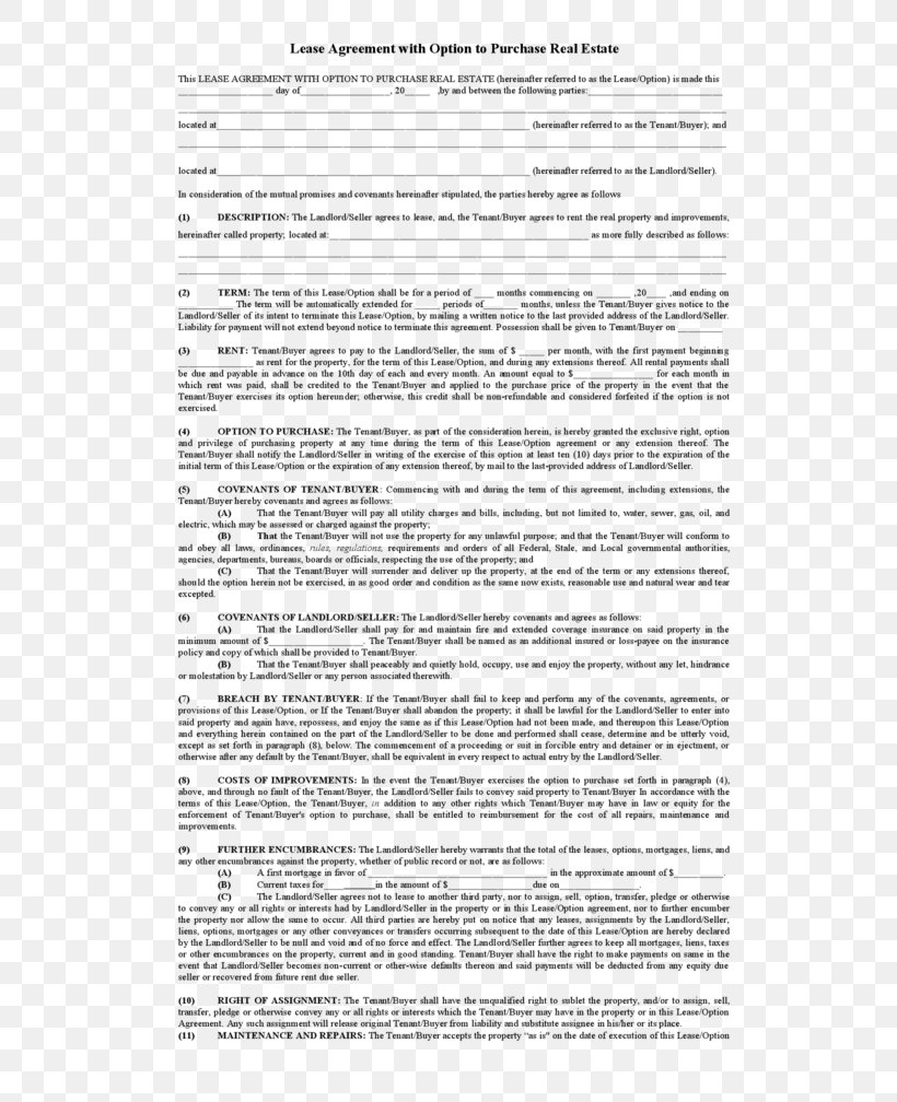 Document Rent-to-own Lease Purchase Contract Simple Contract, PNG, 612x1008px, Document, Area, Bill Of Sale, Black And White, Contract Download Free