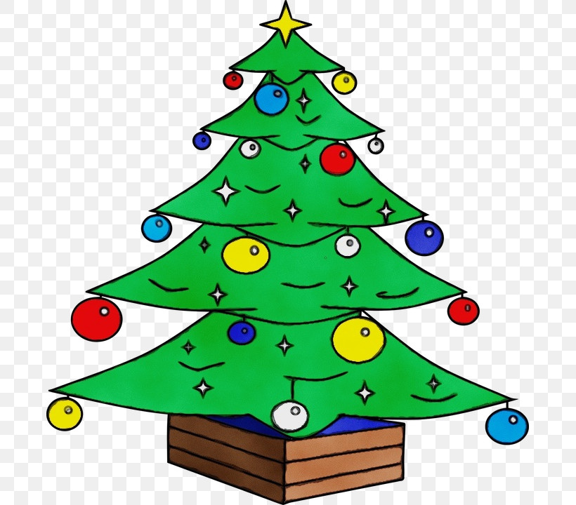 Christmas Tree, PNG, 687x720px, Watercolor, Christmas Day, Christmas Ornament, Christmas Tree, Drawing Download Free