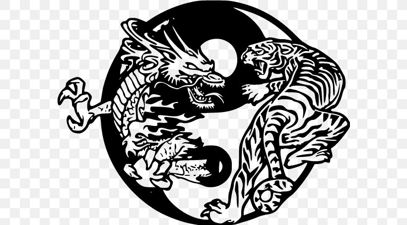 Tiger Yin And Yang Chinese Dragon Tattoo, PNG, 590x454px, Watercolor, Cartoon, Flower, Frame, Heart Download Free