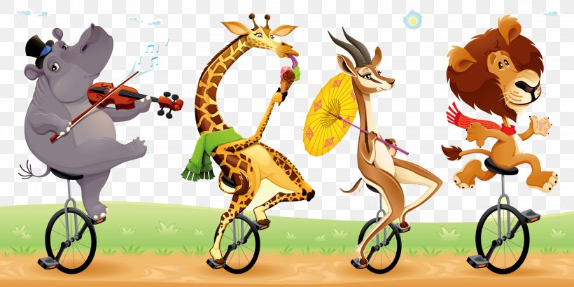 Circus Cartoon Humour Illustration, PNG, 2268x1134px, Circus, Animal, Bicycle, Cartoon, Cycling Download Free