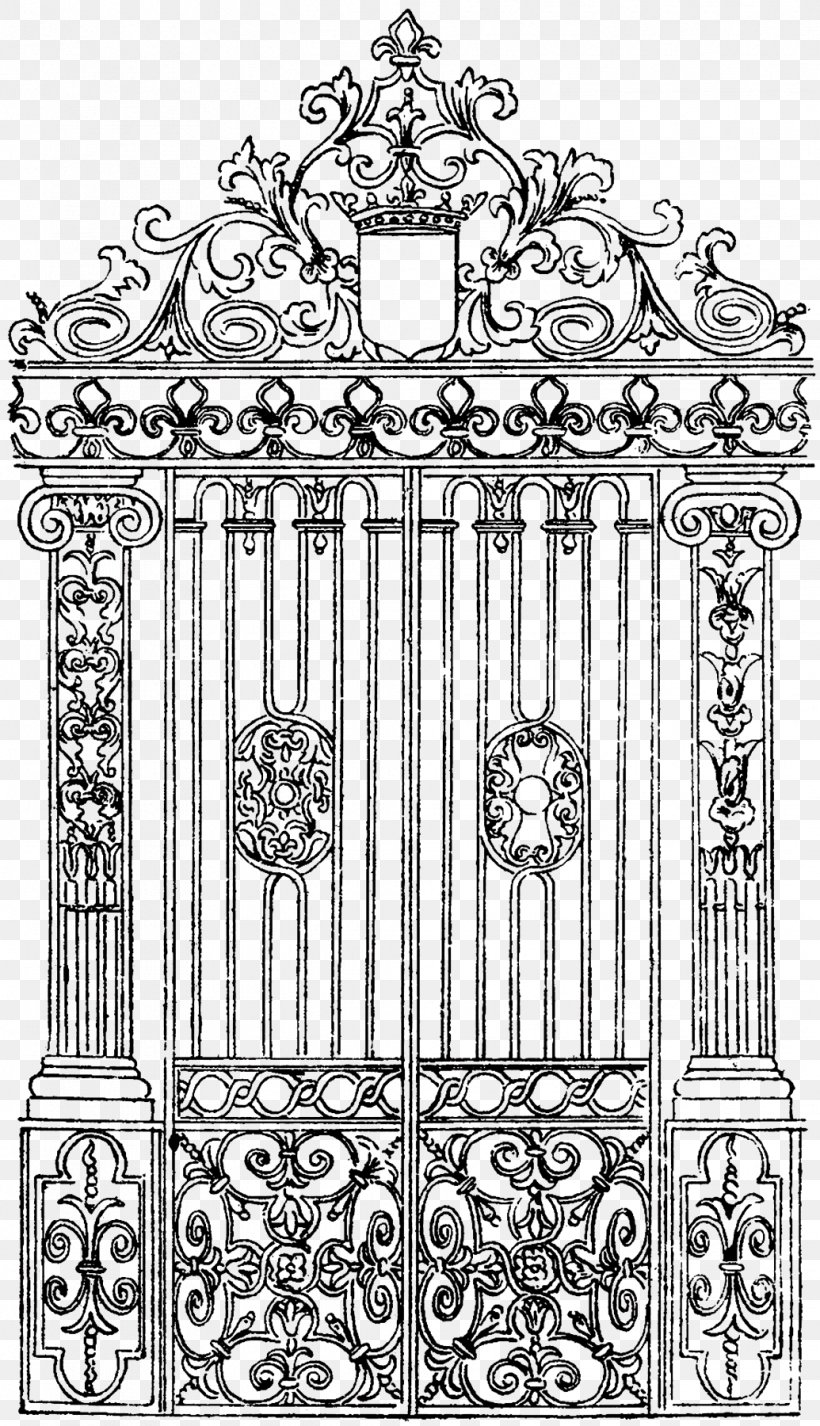 Gate Door Drawing Wrought Iron Clip Art, PNG, 1035x1800px, Gate, Antique, Arch, Area, Black And White Download Free