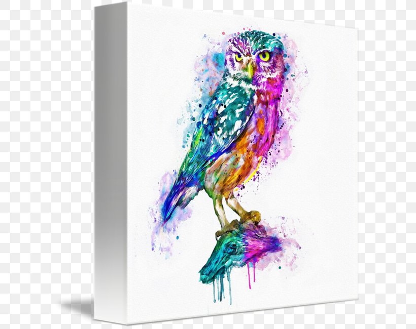 Owl Watercolor Painting Canvas Print Art, PNG, 606x650px, Owl, Art, Beak, Bird, Canvas Download Free