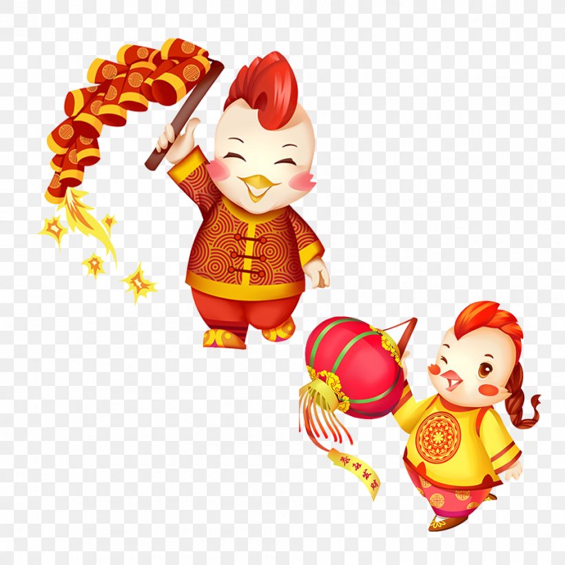 Chicken Chinese New Year Chinese Zodiac Cartoon Firecracker, PNG, 945x945px, Chicken, Art, Bainian, Cartoon, Chinese New Year Download Free