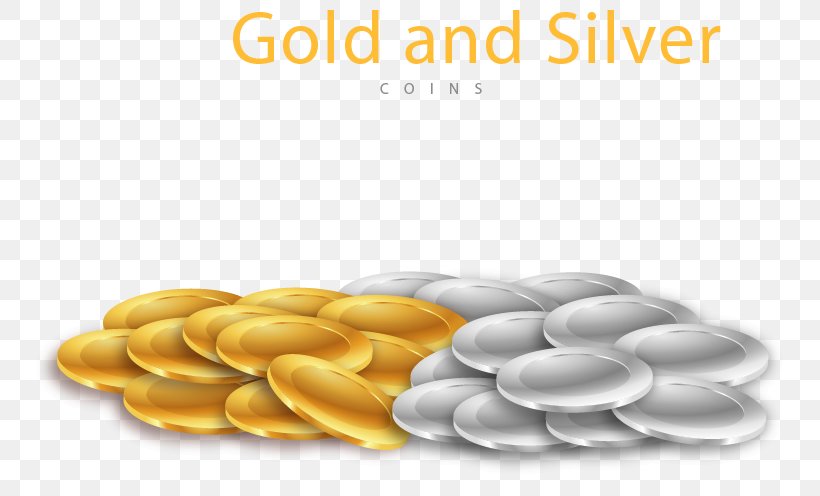 Silver Coin Euclidean Vector Gold Coin, PNG, 791x496px, Silver Coin, Coin, Flat Design, Food, Gold Download Free