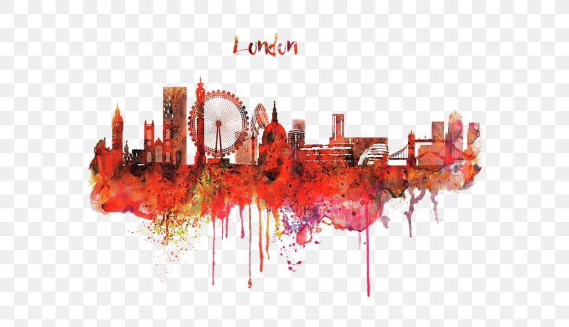 2018 London Marathon Watercolor Painting Skyline, PNG, 600x471px, 2018 London Marathon, London, Art, Black And White, Contemporary Art Download Free