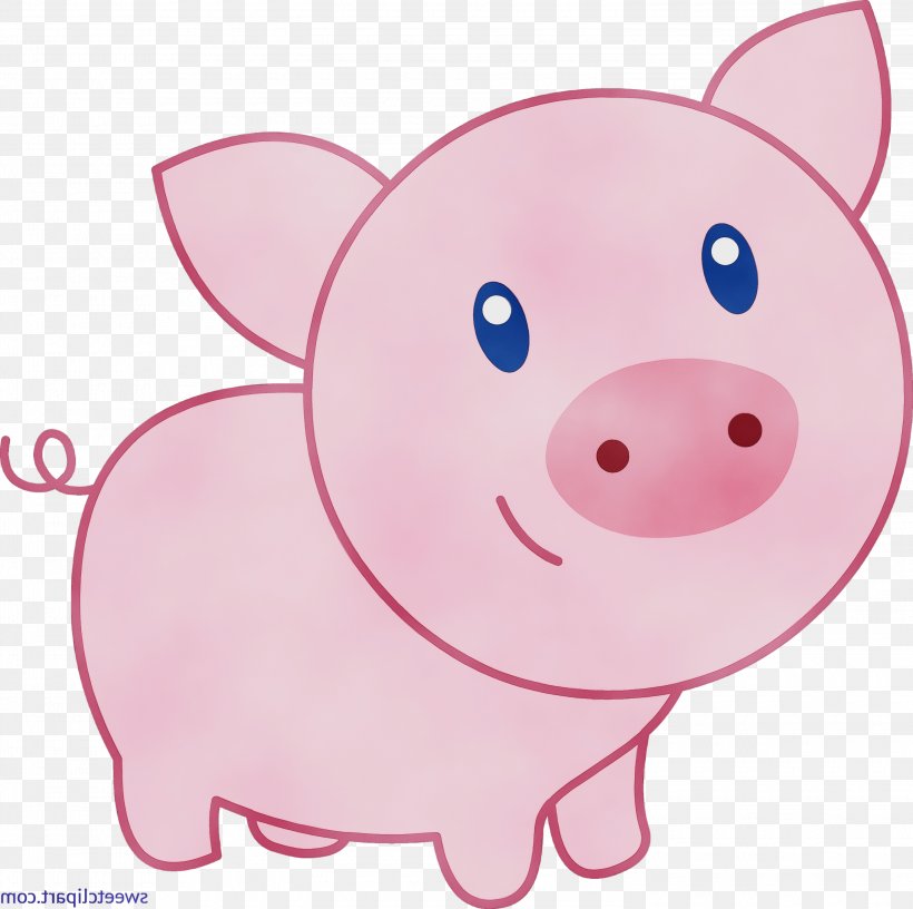 Pink Domestic Pig Cartoon Snout Suidae, PNG, 3000x2988px, Watercolor, Cartoon, Domestic Pig, Livestock, Nose Download Free