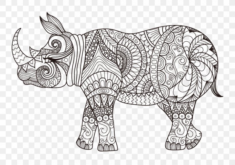 Javan Rhinoceros Coloring Book Drawing, PNG, 842x595px, Coloring Book, Adult, African Elephant, Art, Black And White Download Free