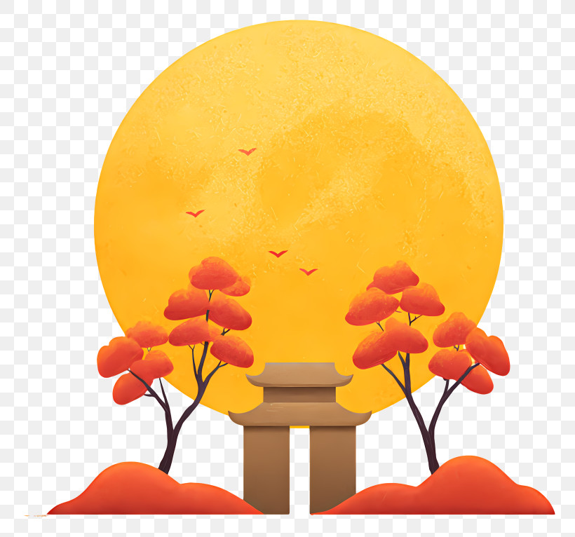 Mid Autumn Festival Full Moon - Beautiful Sunset Scene With Trees PNG