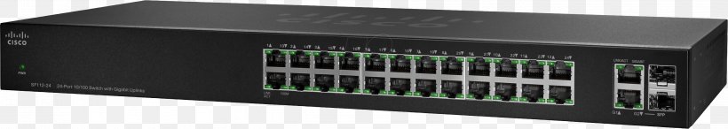 Cisco Small Business SF112-24-Switch-unmanaged-24 X 10/100 + 2 X Co... Network Switch Cisco Systems Cisco 24-Port 10/100 Switch With Gigabit Uplinks Fast Ethernet, PNG, 2834x505px, Network Switch, Amplifier, Audio, Audio Equipment, Audio Receiver Download Free