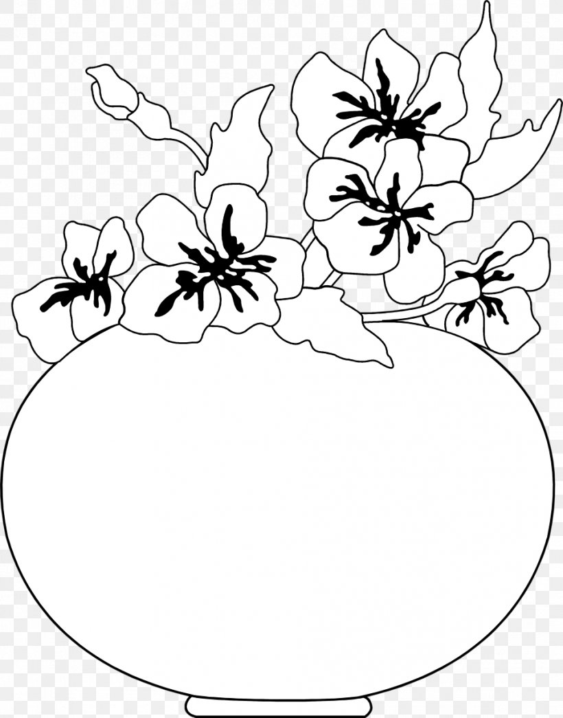 Black And White Vase Floral Design Clip Art, PNG, 958x1221px, Black And White, Art, Black, Branch, Cartoon Download Free