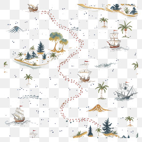 Treasure Map - Vintage Treasure Map With Ships And Islands PNG