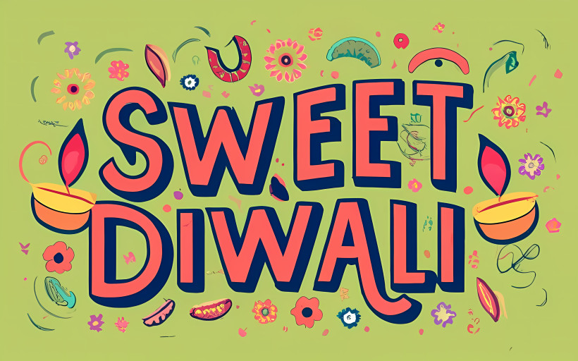 Diwali - Sweet Diwali Festival Greeting With Decorative Elements PNG