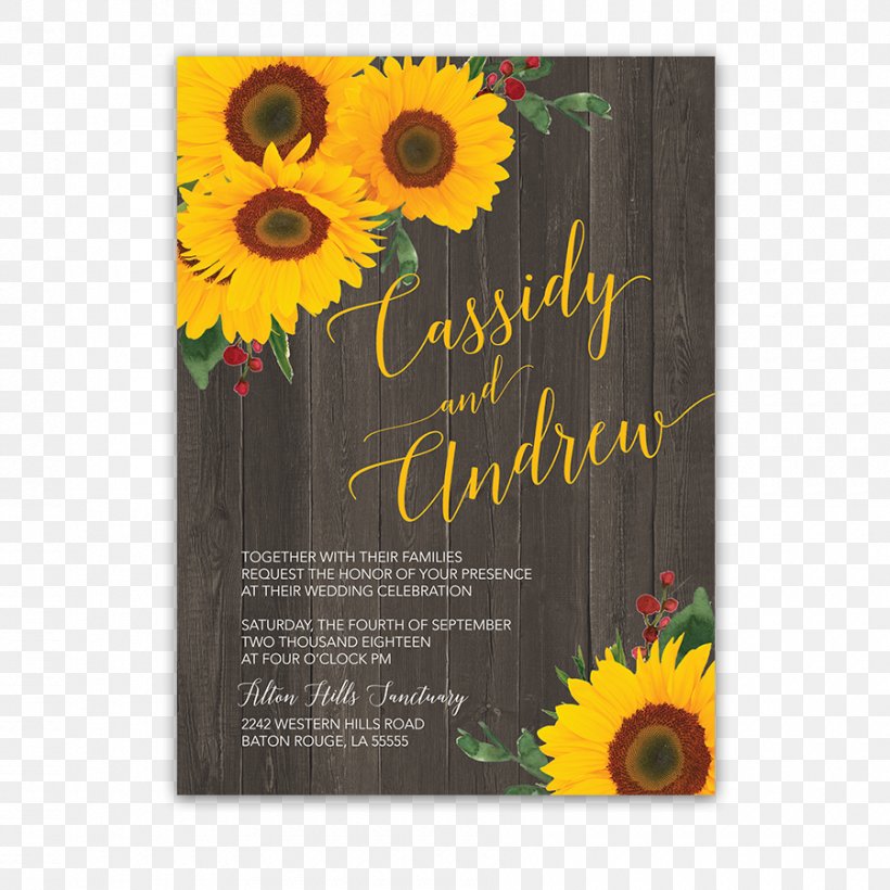 Wedding Invitation Greeting & Note Cards Bridal Shower Wedding Reception, PNG, 900x900px, Wedding Invitation, Bridal Shower, Common Sunflower, Convite, Daisy Family Download Free