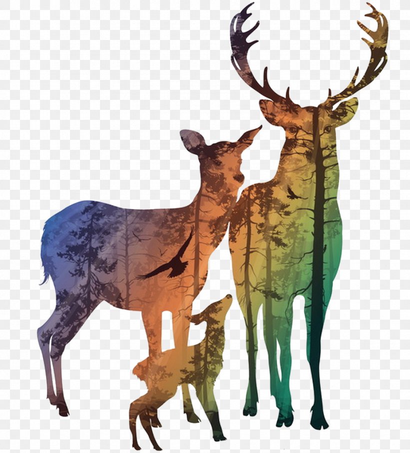 Roe Deer Red Deer Silhouette Painting, PNG, 925x1024px, Deer, Antler, Canvas, Canvas Print, Cattle Like Mammal Download Free