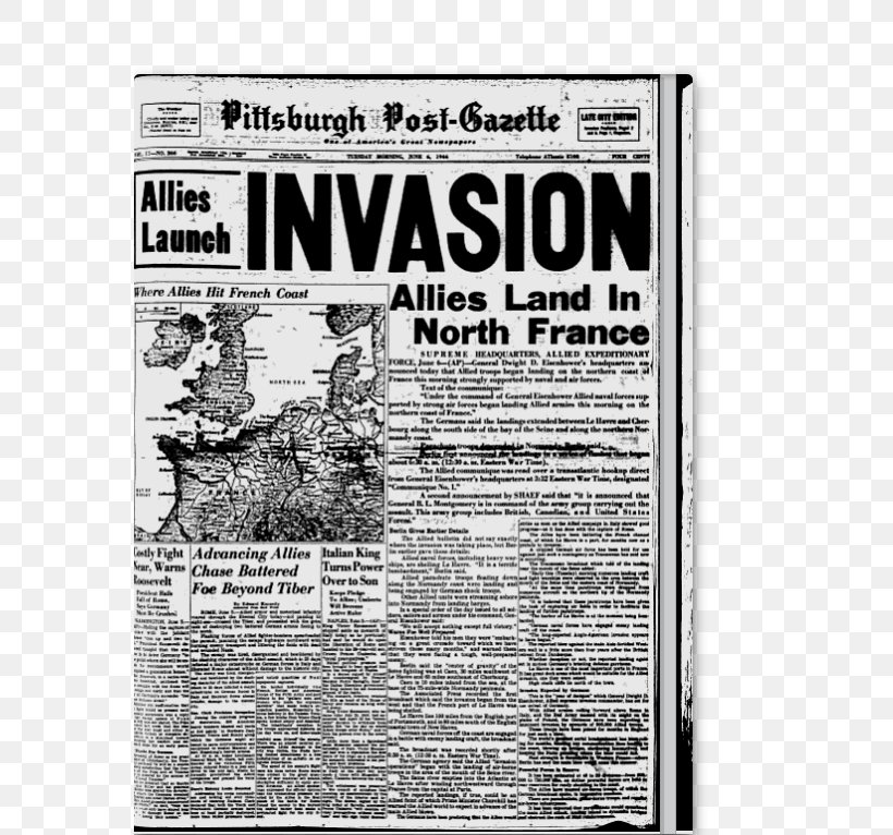 Normandy Landings Invasion Of Normandy Second World War The D-Day Invasion, PNG, 574x766px, Normandy Landings, Black And White, France, Headline, Home Front Download Free