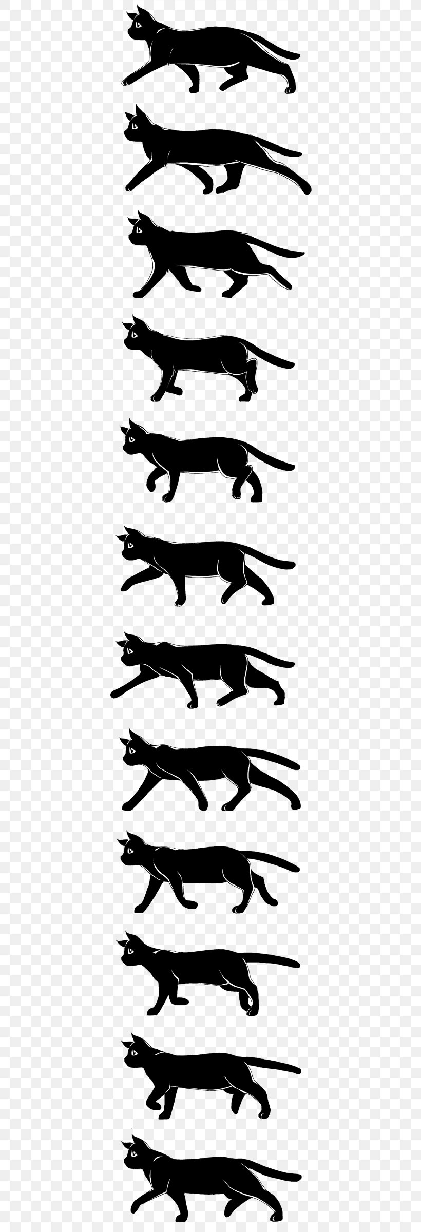 Cat Walk Cycle Animated Film Drawing Sprite, PNG, 400x2400px, Cat, Animated Film, Area, Black, Black And White Download Free