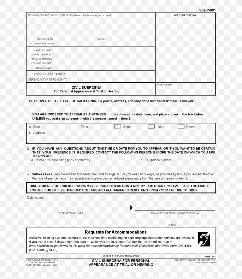 Document Subpoena Deposition Law Court, PNG, 728x943px, Document, Area, Black And White, California, Civil Case Download Free