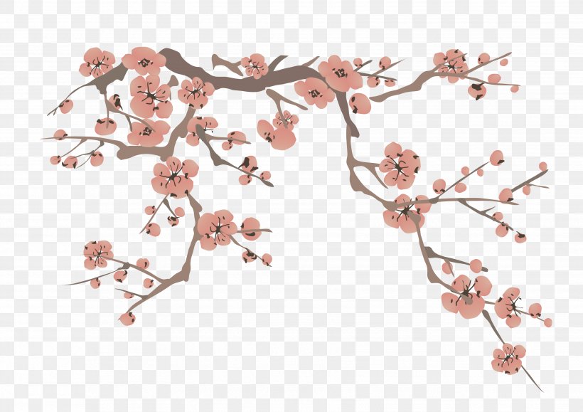 Plum Blossom Ink Wash Painting Euclidean Vector, PNG, 3508x2480px, Plum Blossom, Blossom, Branch, Cherry Blossom, Chinese Painting Download Free
