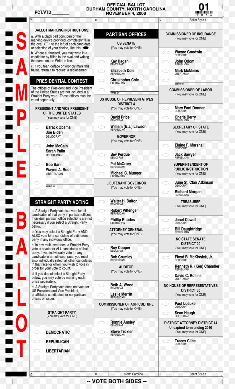 North Carolina Sample Ballot Voting Primary Election, PNG, 1000x1655px, North Carolina, Absentee Ballot, Area, Ballot, Candidate Download Free