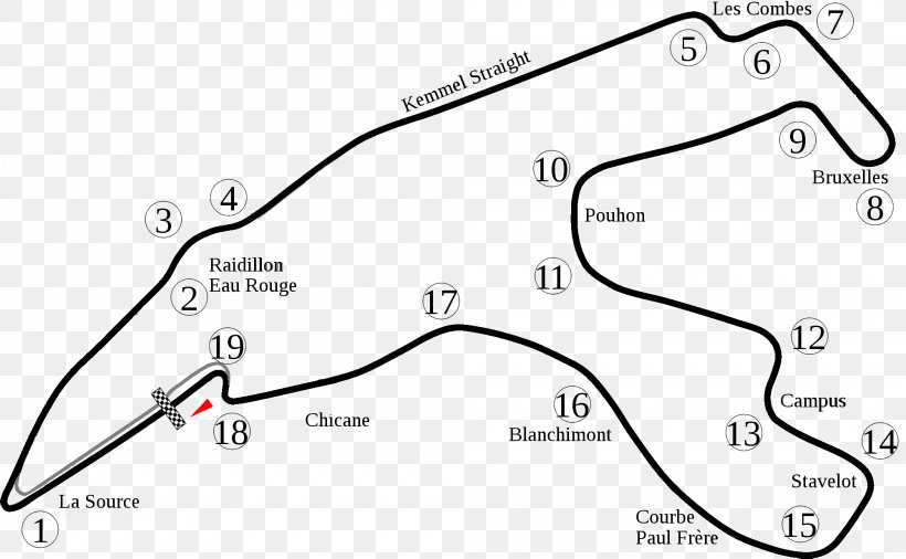 Circuit De Spa-Francorchamps Formula 1 2017 Belgian Grand Prix 2010 Belgian Grand Prix, PNG, 2000x1236px, Circuit De Spafrancorchamps, Area, Auto Part, Belgian Grand Prix, Black And White Download Free