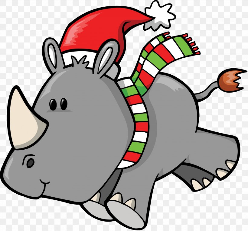Rhinoceros Christmas Clip Art, PNG, 3533x3282px, Rhinoceros, Animal, Animal Figure, Area, Artwork Download Free