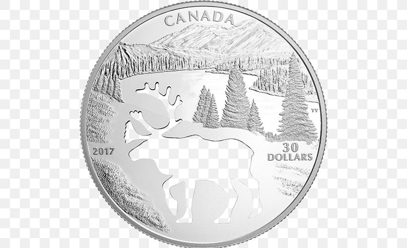 Silver Coin Deer Silver Coin Boreal Woodland Caribou, PNG, 500x500px, Coin, Animal, Antler, Australian Silver Kangaroo, Black And White Download Free