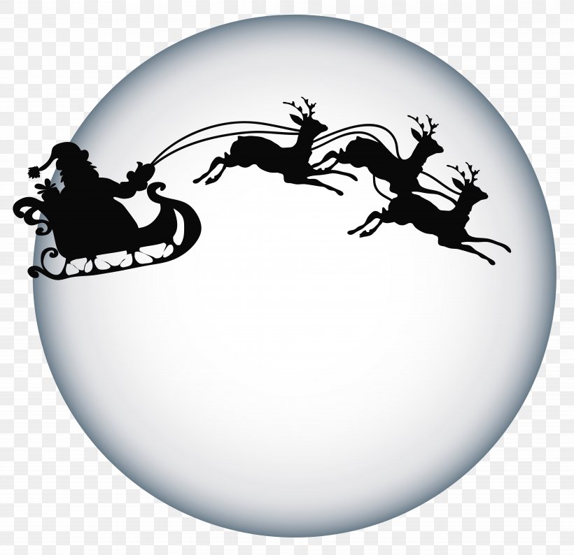 Santa Claus's Reindeer Santa Claus's Reindeer Silhouette Clip Art, PNG, 7844x7596px, Santa Claus, Art, Black And White, Christmas, Christmas Tree Download Free