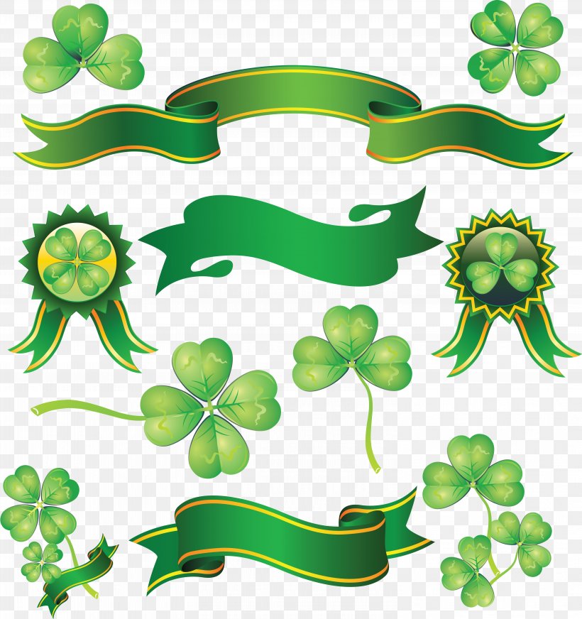 Ribbon Encapsulated PostScript Clover, PNG, 5988x6368px, Ribbon, Cdr, Clover, Flora, Fourleaf Clover Download Free