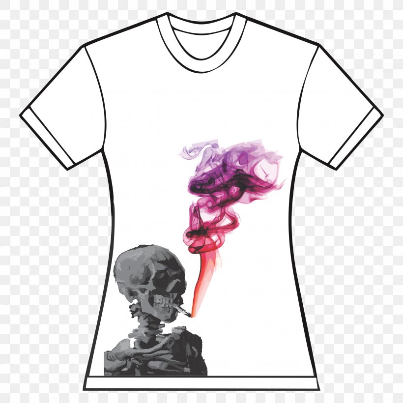 T-shirt Skull Of A Skeleton With Burning Cigarette Shoulder Sleeve, PNG, 2364x2364px, Watercolor, Cartoon, Flower, Frame, Heart Download Free