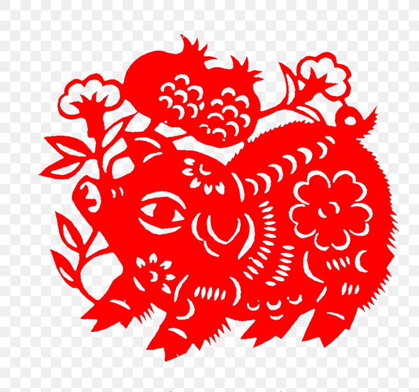 Domestic Pig Papercutting Chinese Zodiac, PNG, 800x768px, Watercolor, Cartoon, Flower, Frame, Heart Download Free