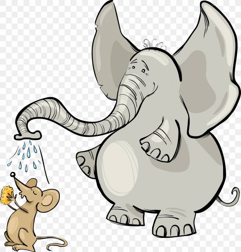 Elephant And Mouse Clip Art, PNG, 955x1000px, Mouse, African Elephant, Animal Figure, Artwork, Black And White Download Free