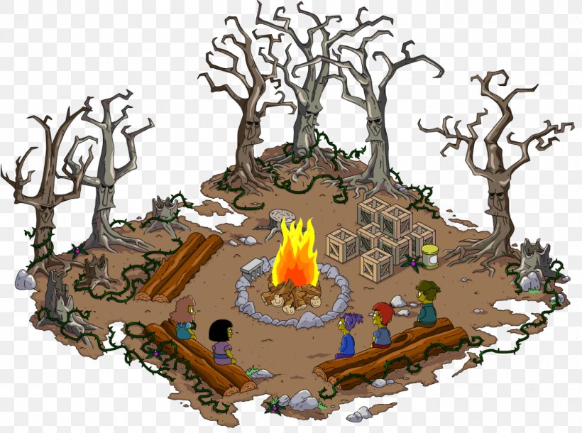The Simpsons: Tapped Out Campfire Treehouse Of Horror XXVI Bart Simpson, PNG, 1381x1028px, Simpsons Tapped Out, Bart Simpson, Campfire, Electronic Arts, Fire Download Free