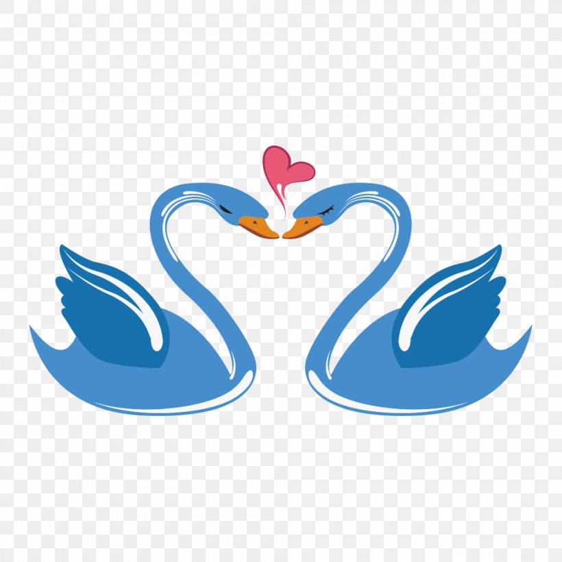 Swan Love Cartoon, PNG, 1000x1000px, Swan, Beak, Blue, Cartoon, Heart Download Free
